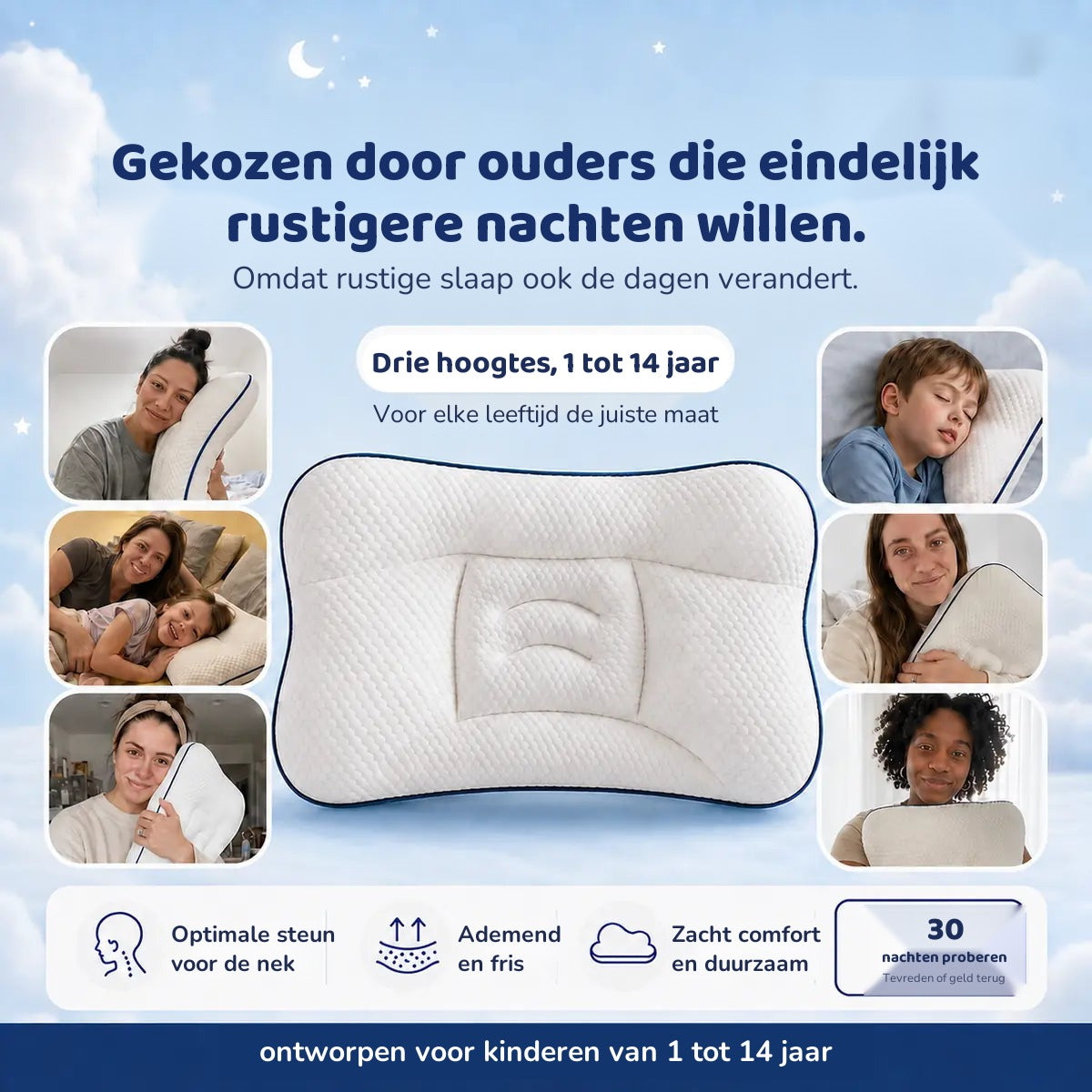 Het kinderkussen gemaakt voor zijn nek