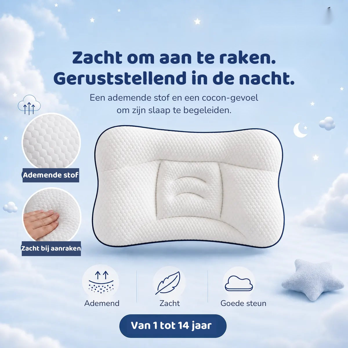 Het kinderkussen gemaakt voor zijn nek